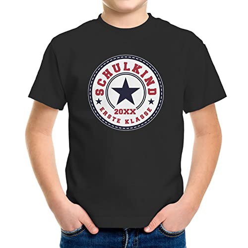 MoonWorks® Kinder T-Shirt Jungen Schulkind 2022 erste Klasse Stern Geschenk zur Einschulung Schulanfang anpassbar schwarz 122-128 (7-8 Jahre) von MoonWorks