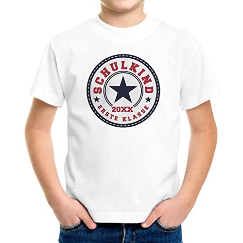 MoonWorks® Kinder T-Shirt Jungen Schulkind 2022 erste Klasse Stern Geschenk zur Einschulung Schulanfang anpassbar weiß 110-116 (5-6 Jahre) von MoonWorks