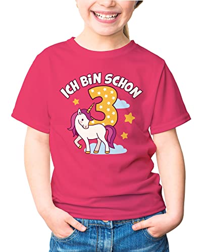 MoonWorks® Kinder T-Shirt Mädchen Einhorn Alter Zahl Spruch Ich Bin Schon (1-8) Geschenk zum Geburtstag für Mädchen 3. Geburtstag pink 98-104 (3-4 Jahre) von MoonWorks