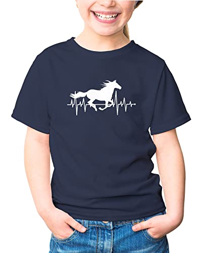 MoonWorks® Kinder T-Shirt Mädchen Pferd Motiv Reiten Geschenk für Mädchen Pferde Tiermotiv Navy 110-116 (5-6 Jahre) von MoonWorks