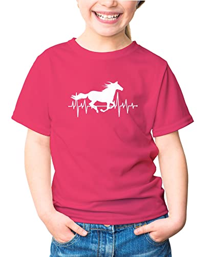 MoonWorks® Kinder T-Shirt Mädchen Pferd Motiv Reiten Geschenk für Mädchen Pferde Tiermotiv pink 122-128 (7-8 Jahre) von MoonWorks