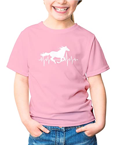 MoonWorks® Kinder T-Shirt Mädchen Pferd Motiv Reiten Geschenk für Mädchen Pferde Tiermotiv rosa 122-128 (7-8 Jahre) von MoonWorks