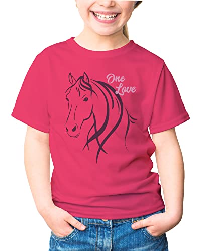 MoonWorks® Kinder T-Shirt Mädchen Pferde-Motiv Reiten Geschenk für Pferdeliebhaber Mädchen Geburtstag Weihnachten pink 110-116 (5-6 Jahre) von MoonWorks