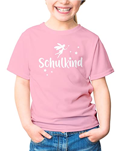 MoonWorks® Kinder T-Shirt Mädchen Schulkind Zauber-Fee Zauberstab Sterne Geschenk zur Einschulung Schulanfang rosa 122-128 (7-8 Jahre) von MoonWorks