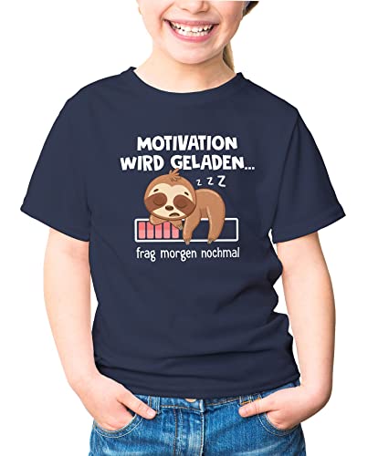 MoonWorks® Kinder T-Shirt Mädchen Spruch lustig Anti Motivation Wird geladen Fauttier Geschenk für Mädchen Navy 141-152 (11-12 Jahre) von MoonWorks