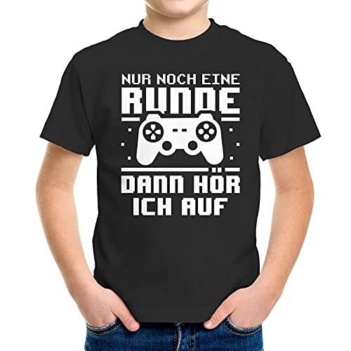 MoonWorks® Kinder T-Shirt Nur noch eine Runde Zocker Gamer Spruch lustig Geschenk für Jungen schwarz 141-152 (11-12 Jahre) von MoonWorks