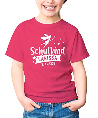 MoonWorks® Kinder T-Shirt Schulkind mit Namen personalisierbar Fee Zauberstab Geschenk zum Schulanfang pink 122-128 (7-8 Jahre) von MoonWorks