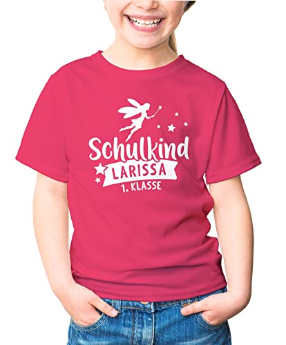 MoonWorks® Kinder T-Shirt Schulkind mit Namen personalisierbar Fee Zauberstab Geschenk zum Schulanfang pink 129-140 (9-10 Jahre) von MoonWorks