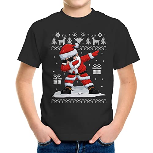 MoonWorks® Kinder T-Shirt Weihnachten Dabbing Santa Weihnachtsmann Dab Fun-Shirt lustig Geschenk für Jungen schwarz 122-128 (7-8 Jahre) von MoonWorks