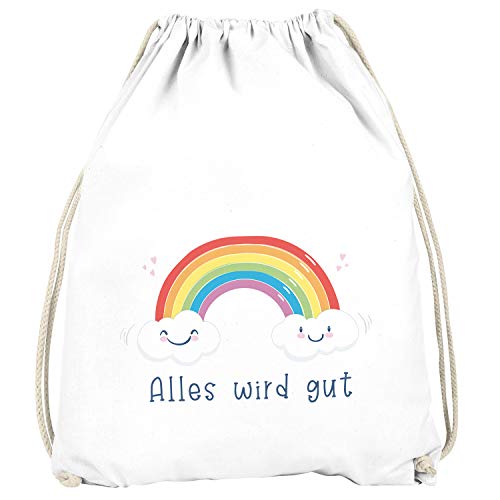 MoonWorks® Kinder Turnbeutel Regenbogen Alles wird gut Geschenk Mut machen Trost für Kinder Jungen Mädchen weiß unisize von MoonWorks