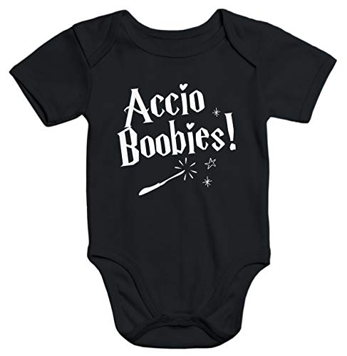 MoonWorks® Kurzarm Baby Body Accio Boobies Bio-Baumwolle schwarz 6-12 Monate von MoonWorks