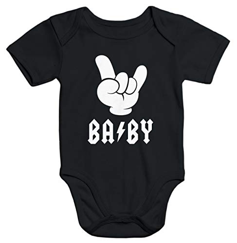 MoonWorks® Kurzarm Baby Body Baby Hardrock Heavy Metal Bio-Baumwolle schwarz 0-3 Monate von MoonWorks