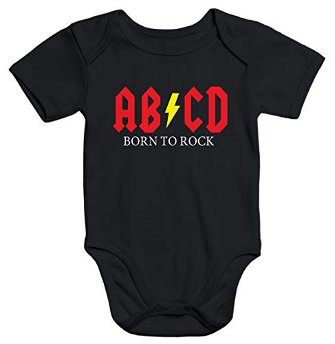 MoonWorks® Kurzarm Baby Body Born to Rock ABCD Hard Rock Rocker Baby Bio-Baumwolle Spruch Onesie schwarz 3-6 Monate von MoonWorks