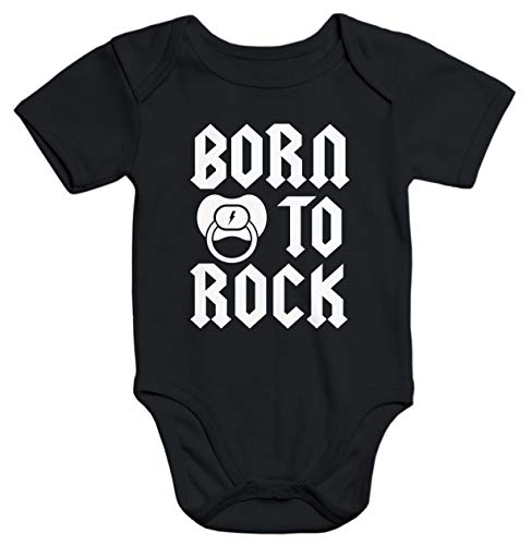 MoonWorks® Kurzarm Baby Body Born to Rock Hardrock Heavy Metal Bio-Baumwolle schwarz 6-12 Monate von MoonWorks