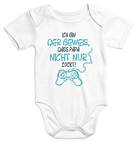 MoonWorks® Kurzarm Baby Body Ich Bin der Beweis DASS Papa Nicht nur zockt Gamer Zocker Nerd Spruch lustig Jungen weiß 0-3 Monate von MoonWorks