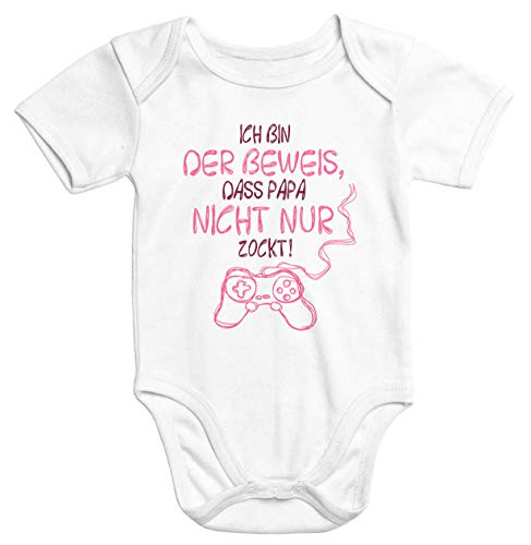 MoonWorks Kurzarm Baby Body Ich Bin der Beweis DASS Papa Nicht nur zockt Gamer Zocker Nerd Spruch lustig Mädchen, 3-6 Monate, Beweis Mädchen Weiß von MoonWorks