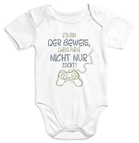 MoonWorks® Kurzarm Baby Body Ich Bin der Beweis DASS Papa Nicht nur zockt Gamer Zocker Nerd Spruch lustig neutral weiß 3-6 Monate von MoonWorks