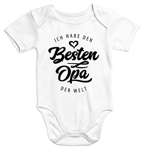 MoonWorks® Kurzarm Baby Body Ich Habe den besten Opa der Welt Spruch Geschenk Strampler Bio-Baumwolle weiß 12-18 Monate von MoonWorks