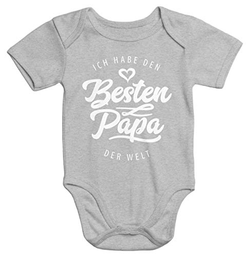 MoonWorks® Kurzarm Baby Body Ich Habe den besten Papa der Welt Spruch Geschenk Bio-Baumwolle grau 0-3 Monate von MoonWorks