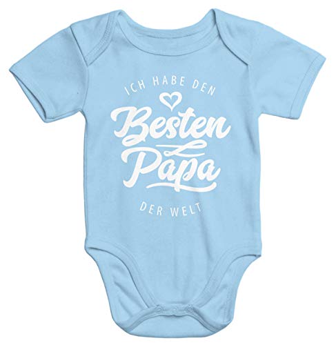 MoonWorks® Kurzarm Baby Body Ich Habe den besten Papa der Welt Spruch Geschenk Bio-Baumwolle hellblau 0-3 Monate von MoonWorks