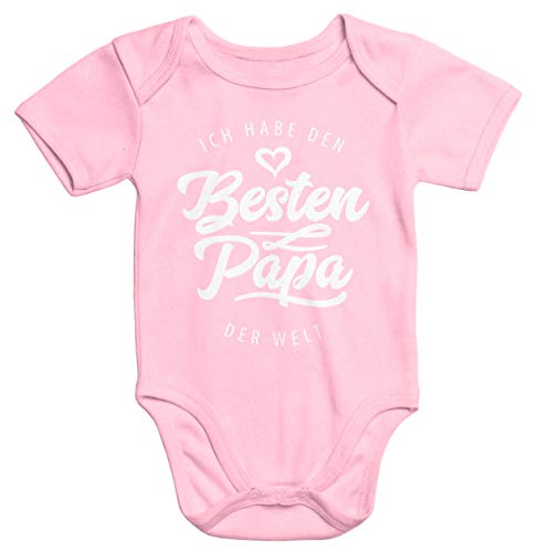 MoonWorks® Kurzarm Baby Body Ich Habe den besten Papa der Welt Spruch Geschenk Bio-Baumwolle rosa 0-3 Monate von MoonWorks