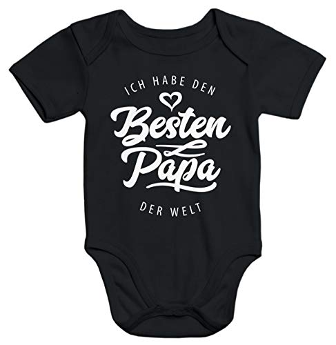 MoonWorks® Kurzarm Baby Body Ich Habe den besten Papa der Welt Spruch Geschenk Bio-Baumwolle schwarz 0-3 Monate von MoonWorks