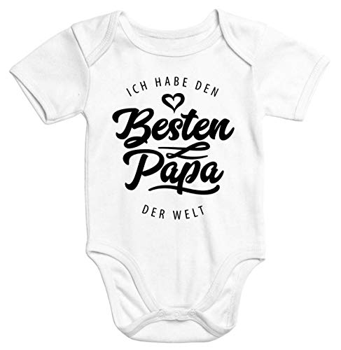 MoonWorks® Kurzarm Baby Body Ich Habe den besten Papa der Welt Spruch Geschenk Bio-Baumwolle weiß 0-3 Monate von MoonWorks