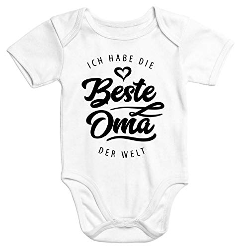 MoonWorks® Kurzarm Baby Body Ich Habe die Beste Oma der Welt Spruch Geschenk Bio-Baumwolle weiß 3-6 Monate von MoonWorks