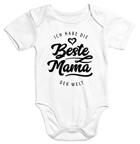 MoonWorks® Kurzarm Baby Body Ich Habe die Beste Oma der Welt Spruch Geschenk Strampler Bio-Baumwolle weiß 3-6 Monate von MoonWorks