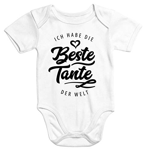 MoonWorks® Kurzarm Baby Body Ich Habe die Beste Tante der Welt Spruch Geschenk Bio-Baumwolle weiß 0-3 Monate von MoonWorks