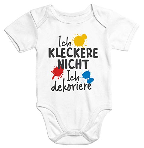 MoonWorks® Kurzarm Baby Body Ich kleckere Nicht ich dekoriere Spruch lustig Onesie Bio-Baumwolle weiß 0-3 Monate von MoonWorks