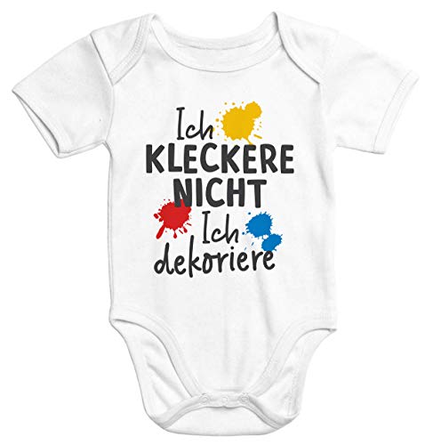 MoonWorks® Kurzarm Baby Body Ich kleckere Nicht ich dekoriere Spruch lustig Onesie Bio-Baumwolle weiß 3-6 Monate von MoonWorks