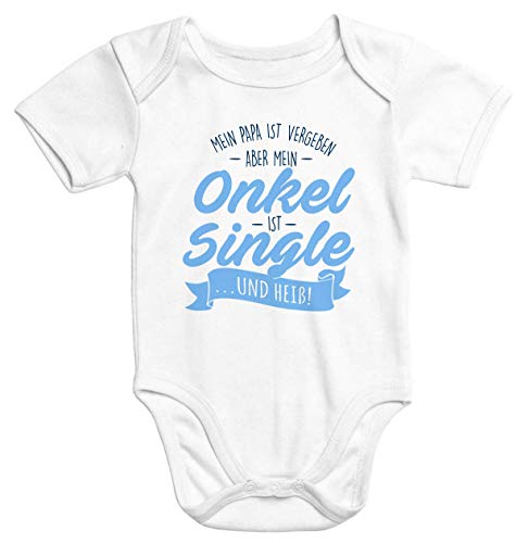 MoonWorks® Kurzarm Baby Body Mein Papa ist vergeben Aber Mein Onkel ist Single und heiß Spruch lustig weiß-blau 3-6 Monate von MoonWorks