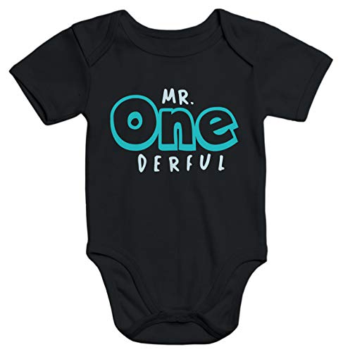 MoonWorks® Kurzarm Baby-Body Mr Onederful Geburtstag 1 Jahr Geschenk Bio-Baumwolle 4 schwarz 12-18 Monate von MoonWorks