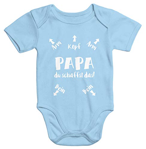 MoonWorks® Kurzarm Baby Body Papa du schaffst das lustiger Strampler Bio-Baumwolle Juge Mädchen Onesie hellblau 0-3 Monate von MoonWorks