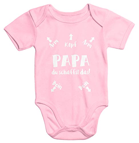 MoonWorks® Kurzarm Baby Body Papa du schaffst das lustiger Strampler Bio-Baumwolle Juge Mädchen Onesie rosa 3-6 Monate von MoonWorks