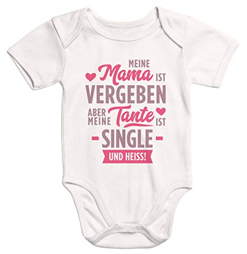 MoonWorks® Kurzarm Baby-Body Spruch Tante Meine Tante ist Single und heiß Bio-Baumwolle Natur-pink 6-12 Monate von MoonWorks