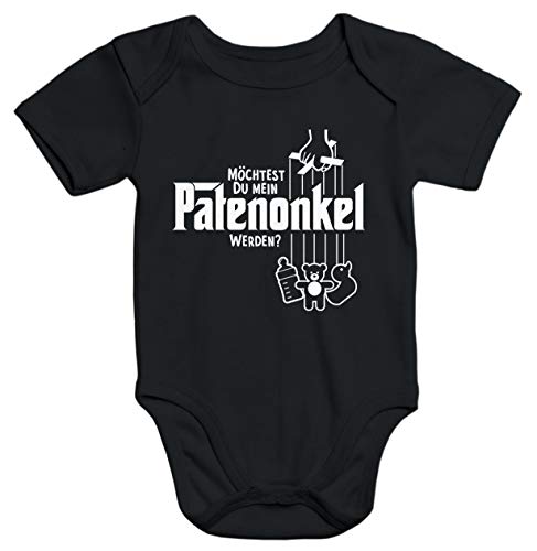 MoonWorks® Kurzarm Baby-Body mit Aufdruck Willst du Mein Patenonkel Werden Bio-Baumwolle schwarz 6-12 Monate von MoonWorks