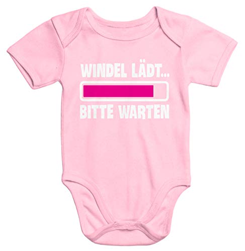 MoonWorks® Kurzarm Baby-Body mit Aufdruck Windel lädt Bitte warten Spruch lustig Bio-Baumwolle rosa 0-3 Monate von MoonWorks