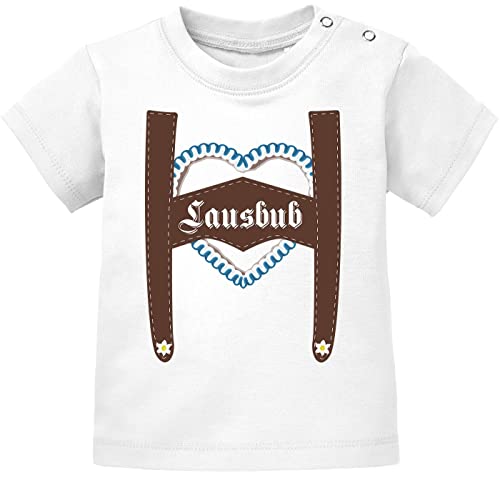 MoonWorks® Kurzarm Baby T-Shirt Lausbub Babyshirt Bio Baumwolle lustiger Spruch Jungen Shirt weiß 68/74 (4-9 Monate) von MoonWorks