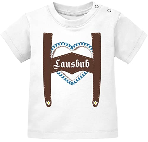 MoonWorks® Kurzarm Baby T-Shirt Lausbub Babyshirt Bio Baumwolle lustiger Spruch Jungen Shirt weiß 80/86 (10-15 Monate) von MoonWorks