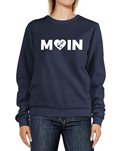 MoonWorks® Sweatshirt Damen Aufdruck Moin Herz mit Anker Rundhals-Pullover Pulli Sweater Navy L von MoonWorks