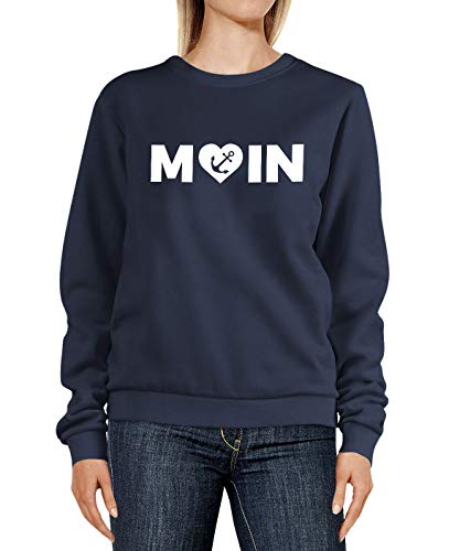 MoonWorks® Sweatshirt Damen Aufdruck Moin Herz mit Anker Rundhals-Pullover Pulli Sweater Navy M von MoonWorks