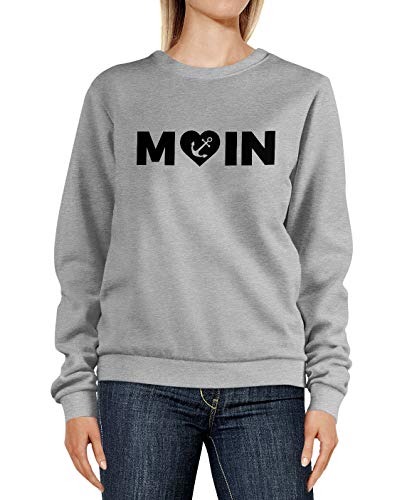 MoonWorks® Sweatshirt Damen Aufdruck Moin Herz mit Anker Rundhals-Pullover Pulli Sweater grau-Melange XXL von MoonWorks