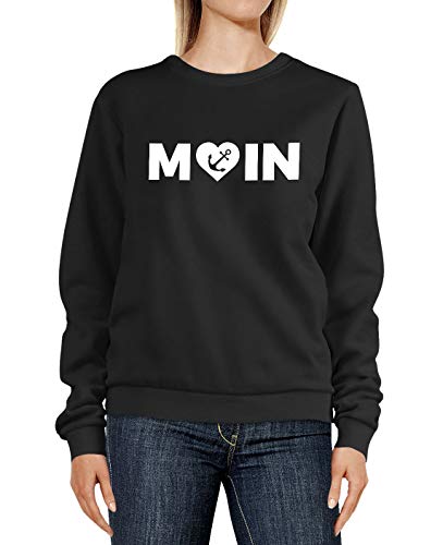 MoonWorks® Sweatshirt Damen Aufdruck Moin Herz mit Anker Rundhals-Pullover Pulli Sweater schwarz S von MoonWorks
