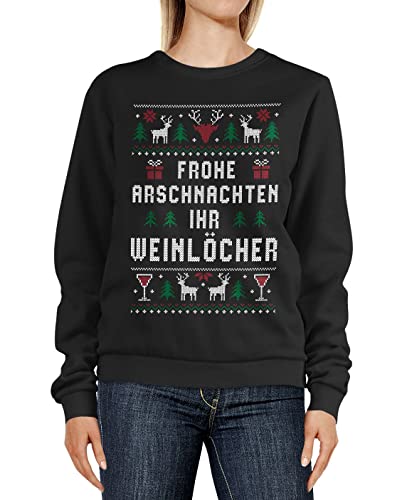 MoonWorks® Sweatshirt Damen Weihnachtspulli Ugly Christmas Frohe Arschnachten Ihr Weinlöcher Sweater schwarz XXL von MoonWorks
