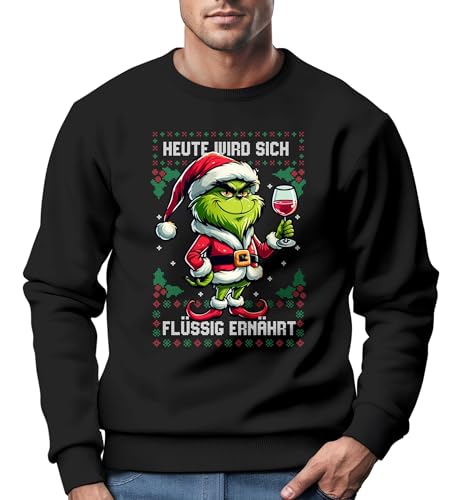 MoonWorks® Sweatshirt Herren Anti-Weihnachten Grinch Weihnachtsmuffel Heute Wird Sich flüssig ernährtr Ugly Xmas Sweater schwarz 3XL von MoonWorks