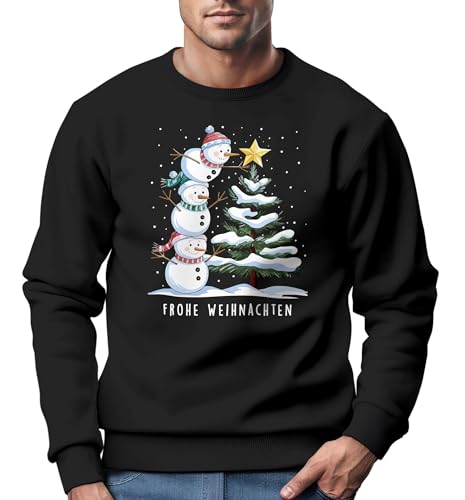 MoonWorks® Sweatshirt Herren Frohe Weihnachten Schneemann Design Aufdruck Schrift Rundhals-Pullover schwarz M von MoonWorks