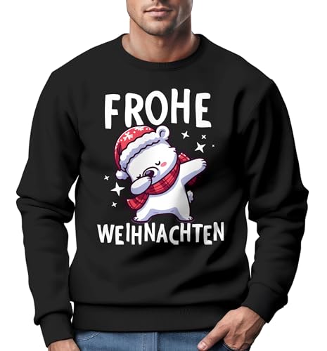MoonWorks® Sweatshirt Herren Frohe Weihnachten Weihnachtspullover Lustig Dabbing Weihnachtsmotiv Ugly Xmas Sweater Eisbär Dab schwarz M von MoonWorks