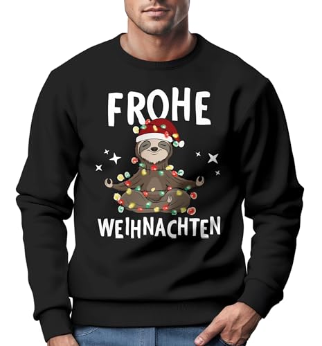 MoonWorks® Sweatshirt Herren Frohe Weihnachten Weihnachtspullover Lustig Dabbing Weihnachtsmotiv Ugly Xmas Sweater Faultier schwarz 4XL von MoonWorks